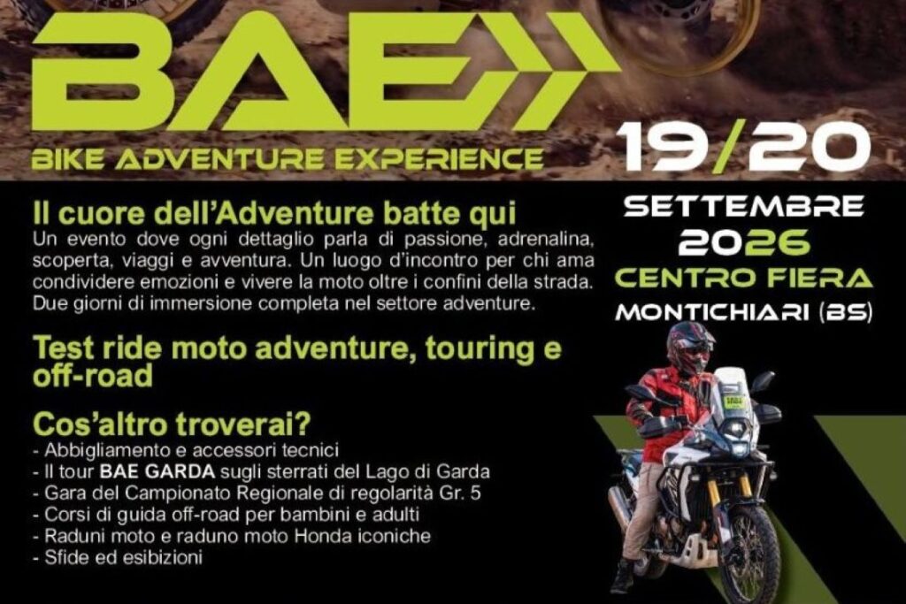 BAE – BIKE ADVENTURE EXPERIENCE 2026 – SECONDA EDIZIONE – RADDOPPIANO GLI SPAZI E SI AMPLIA IL FORMAT DEDICATO ALL’OFF-ROAD, MAXI ENDURO E TURISMO D’AVVENTURA.